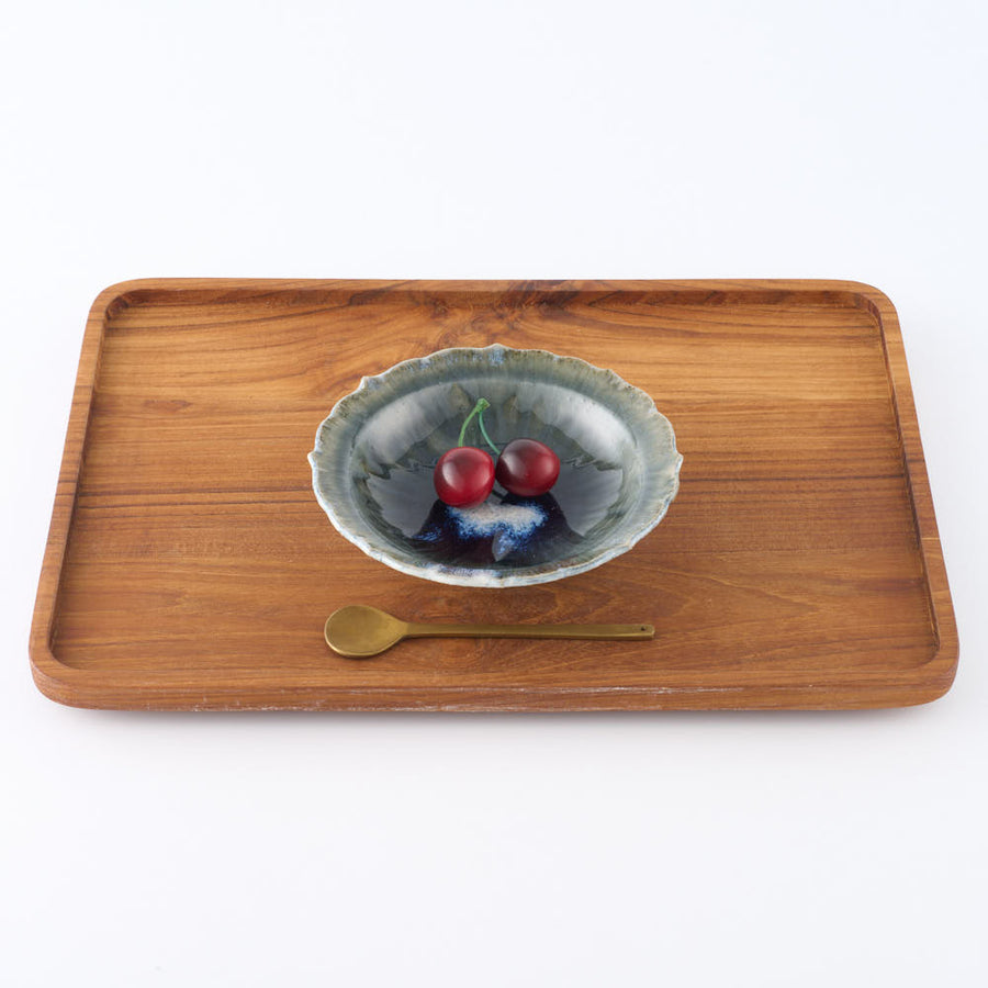 作家　村澤享　青灰釉稜花小皿