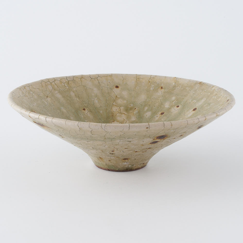 作家　中村哲雄　ヒビ緑釉　線鉢5寸