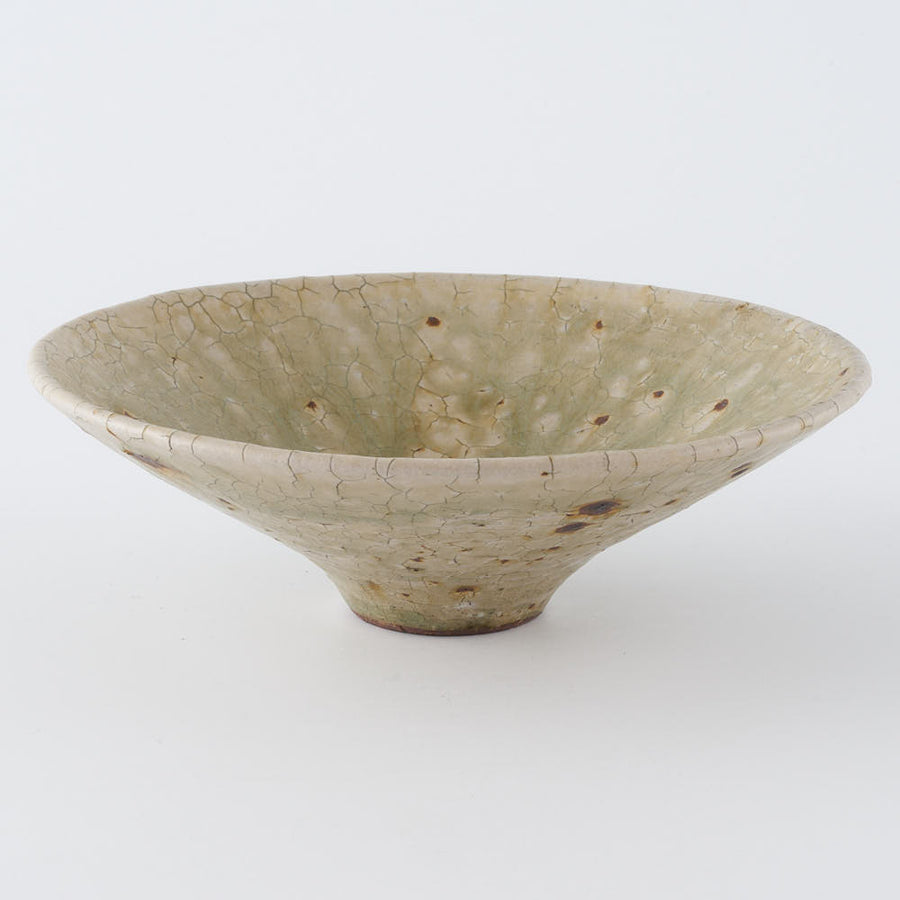 作家　中村哲雄　ヒビ緑釉　線鉢5寸