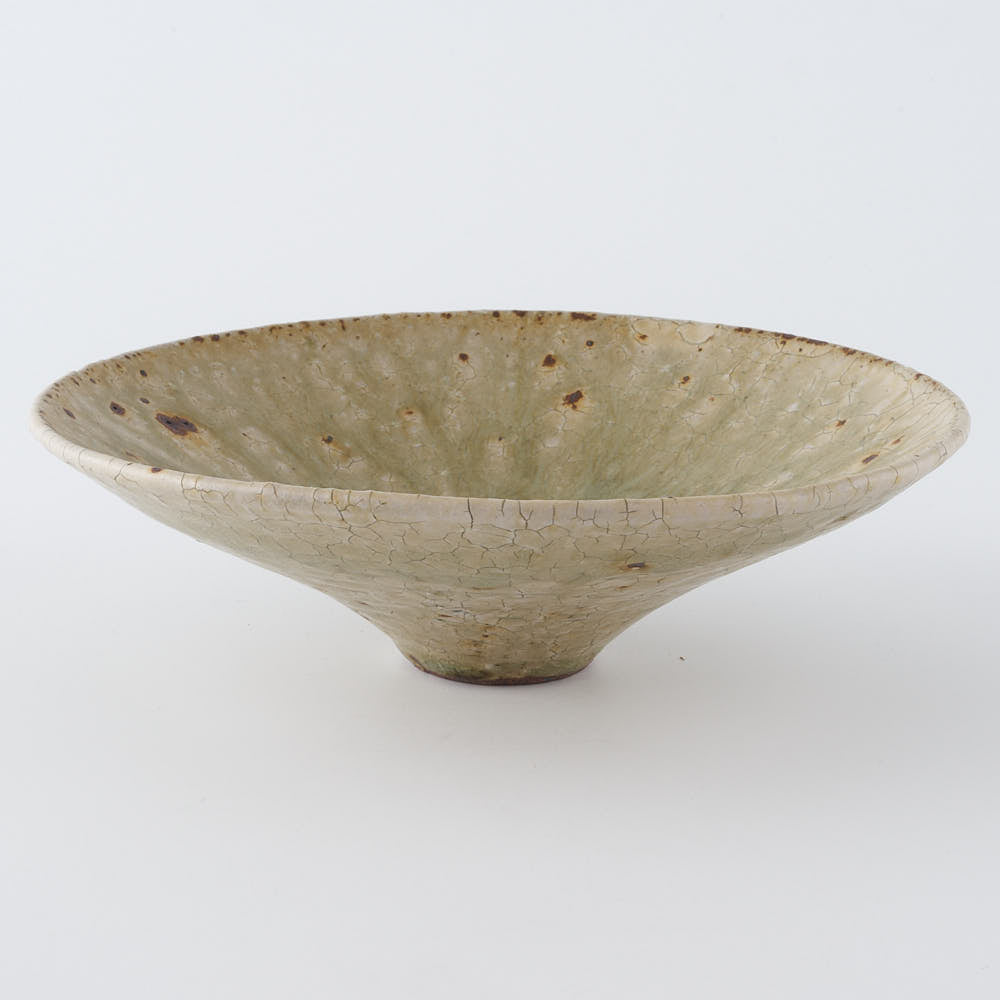 作家　中村哲雄　ヒビ緑釉　線鉢6寸