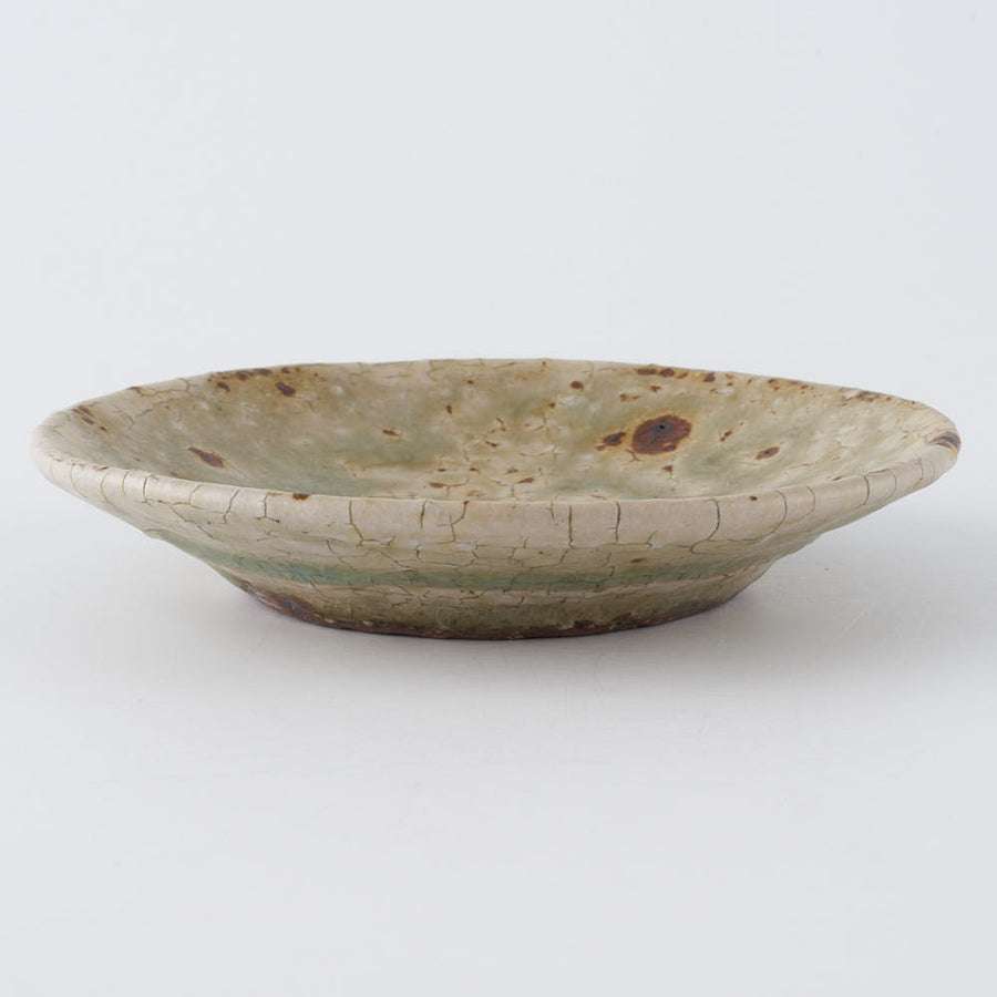 作家　中村哲雄　ヒビ緑釉　豆皿