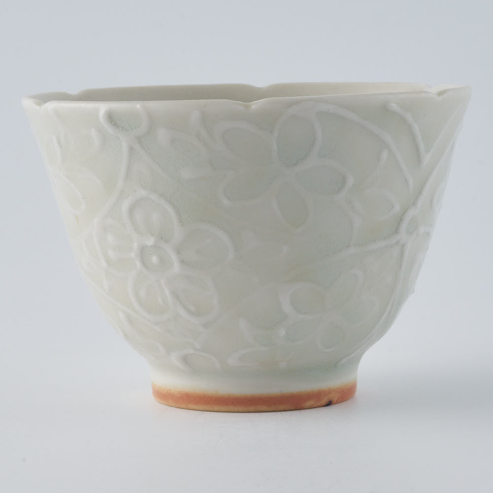 作家　前田麻美　灰青釉 花七宝 杯 作家　前田麻美 陶磁器作家もの