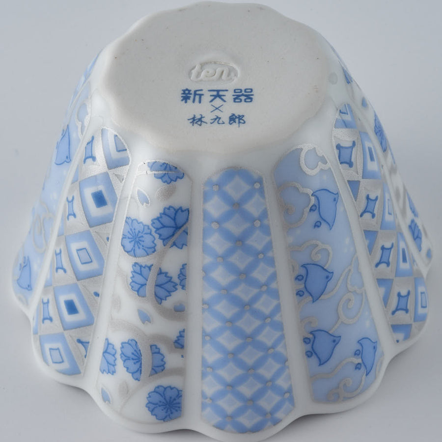 波佐見焼　林九郎窯　花離宮　ブルー7.5cmボウル
