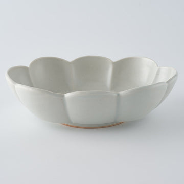 作家　鈴木まどか　白瓷菊割楕円大鉢