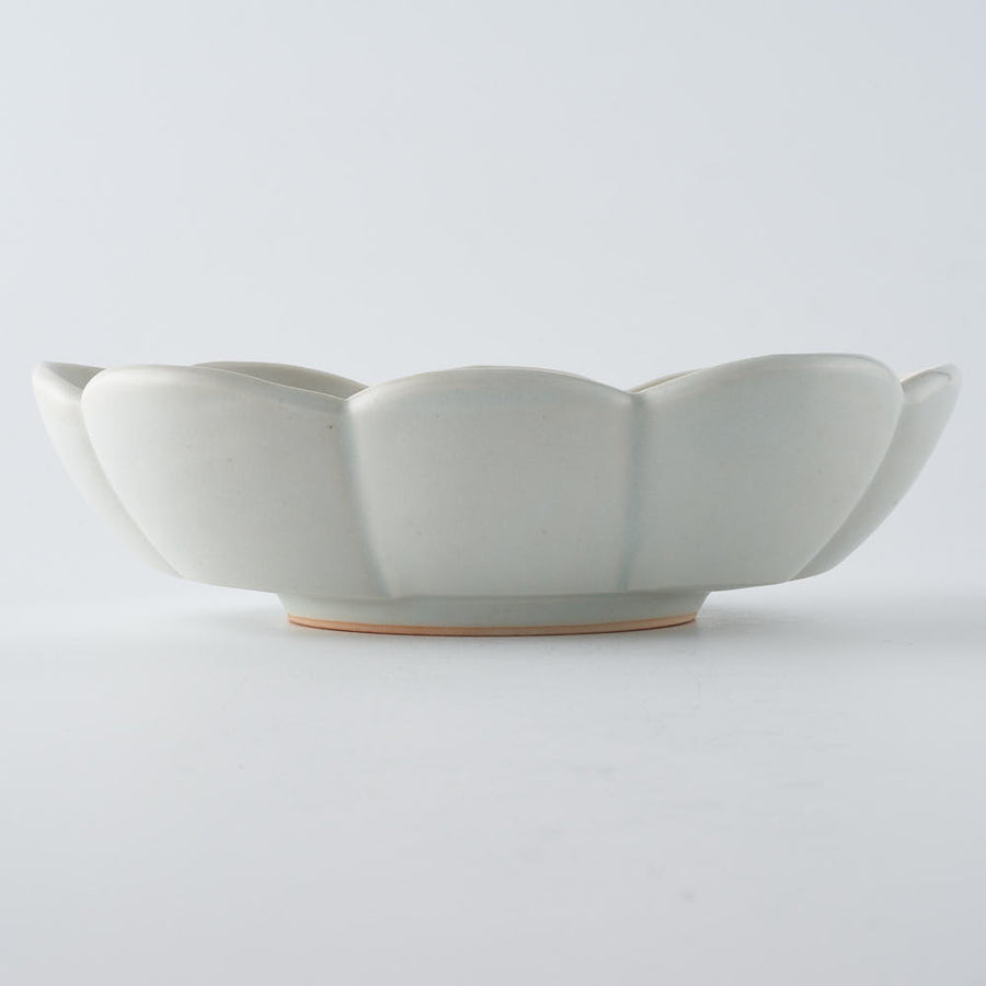 作家　鈴木まどか　白瓷菊割楕円大鉢