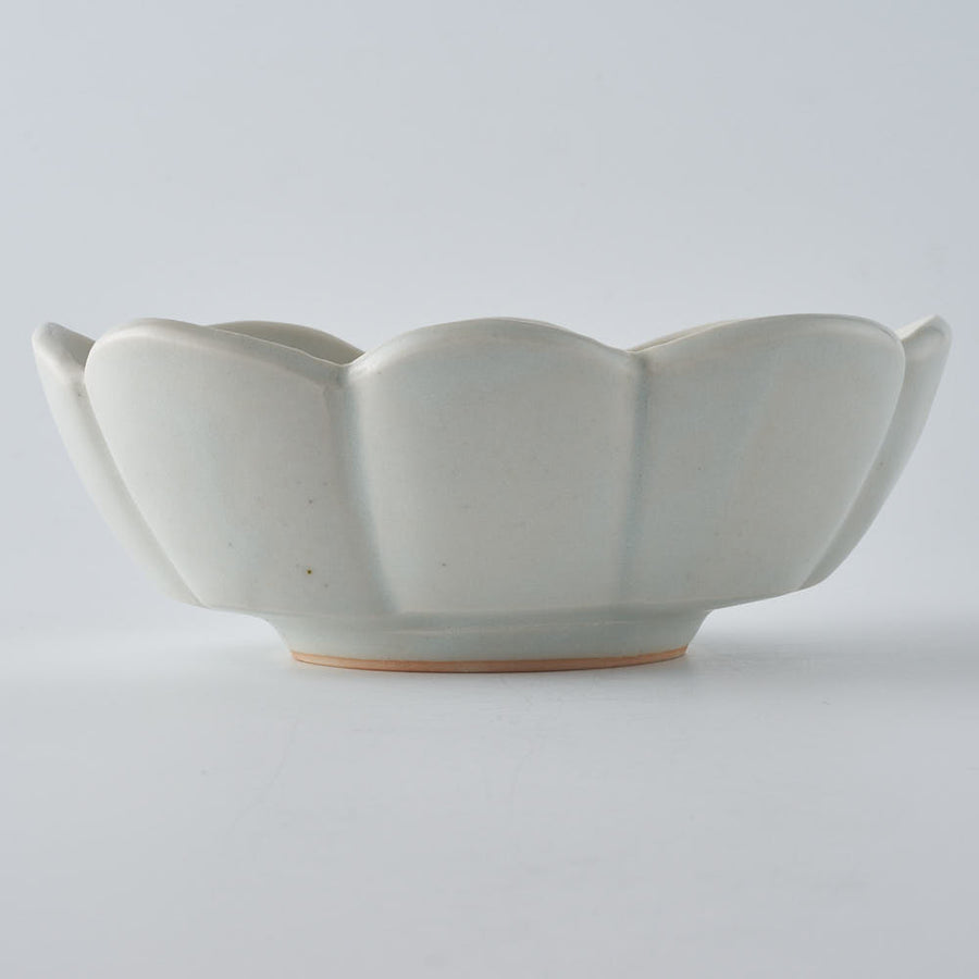 作家　鈴木まどか　白瓷菊割楕円中鉢