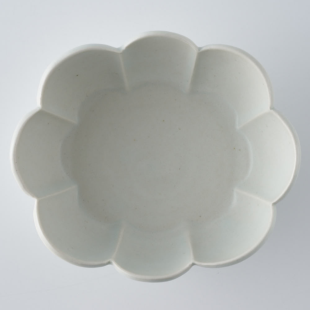 作家　鈴木まどか　白瓷菊割楕円中鉢