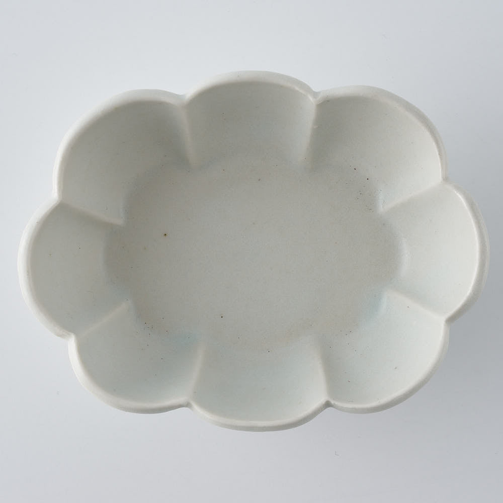 作家　鈴木まどか　白瓷菊割楕円豆鉢