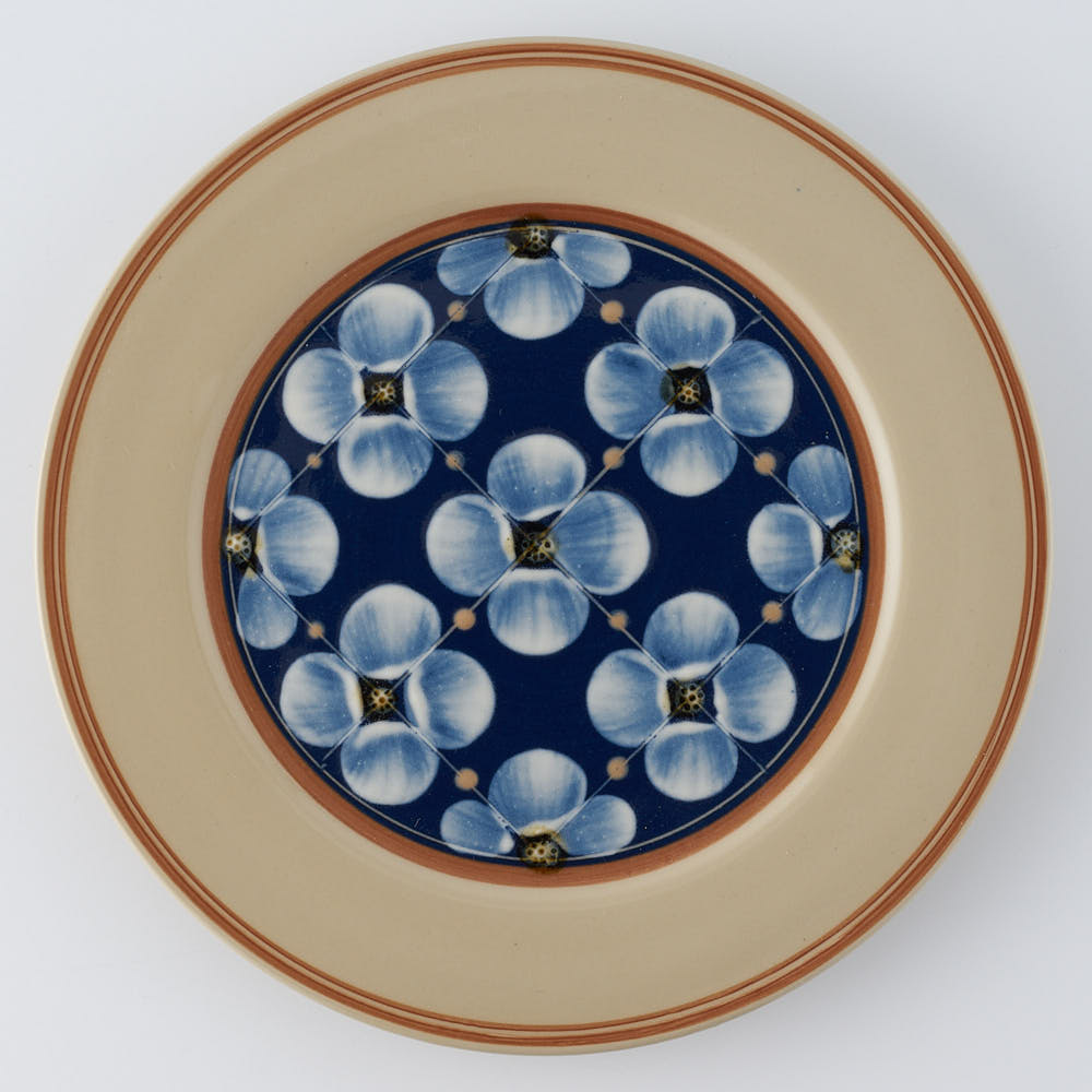 ふくべ窯 花水木 紺 20㎝リムプレート