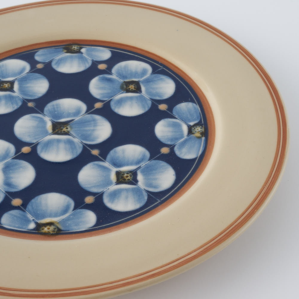 ふくべ窯 花水木 紺 20㎝リムプレート