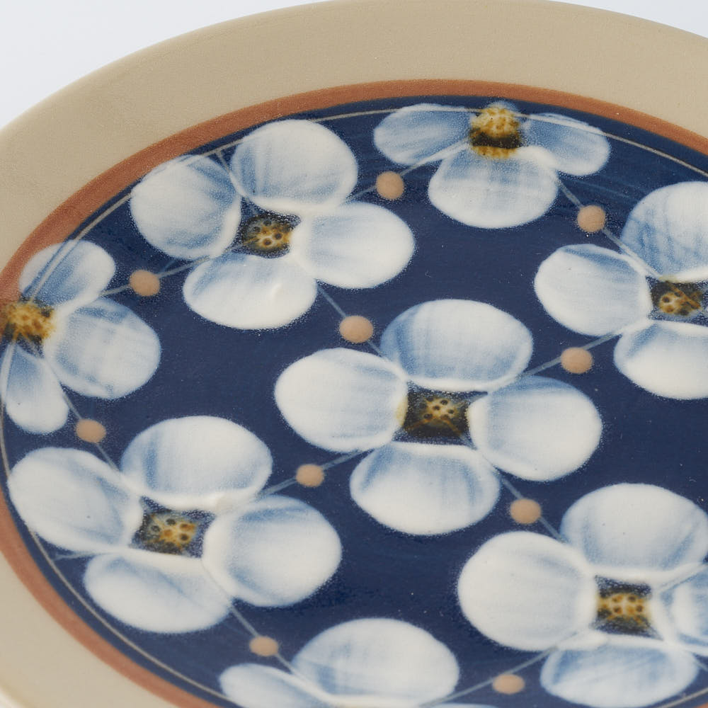 ふくべ窯 花水木 紺 15㎝プレート