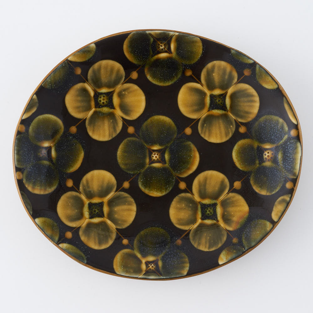 ふくべ窯　飴釉花水木　オーバルプレート