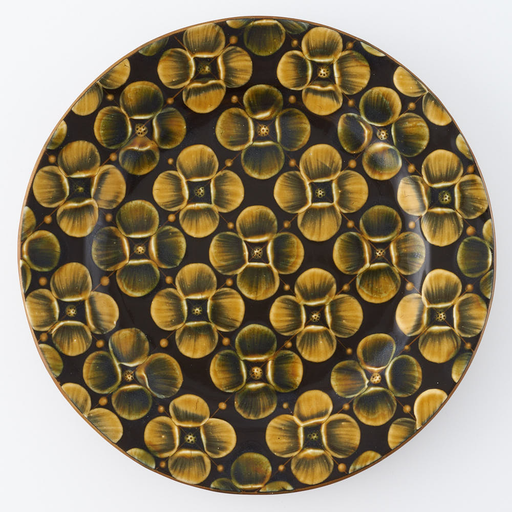 ふくべ窯　飴釉花水木　大皿