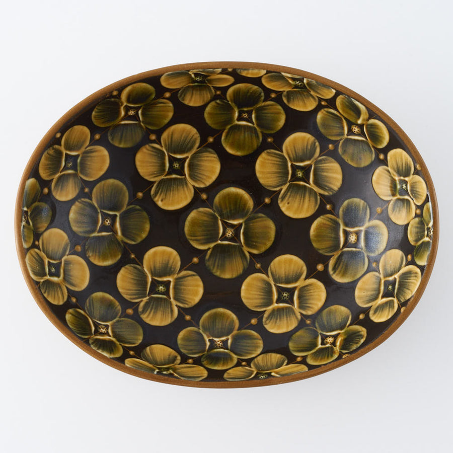 No4476 中国美術　磁州窯　黒釉葉文扁壷　木製台/木箱付　花器　送料無料 ふくべ窯 飴釉花水木 大鉢 ¥16,500 大人の焼き物