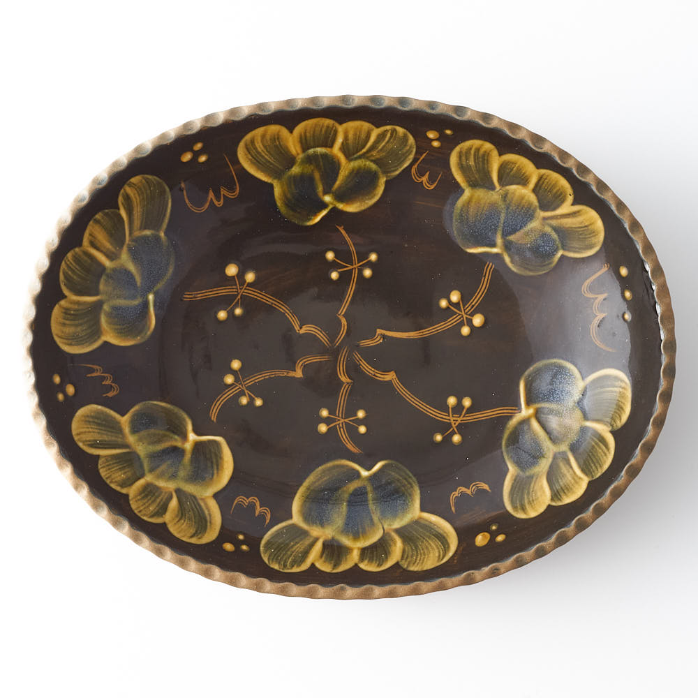 ふくべ窯　飴釉シャクヤク　大鉢