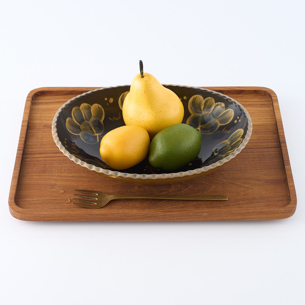 ふくべ窯　飴釉シャクヤク　大鉢