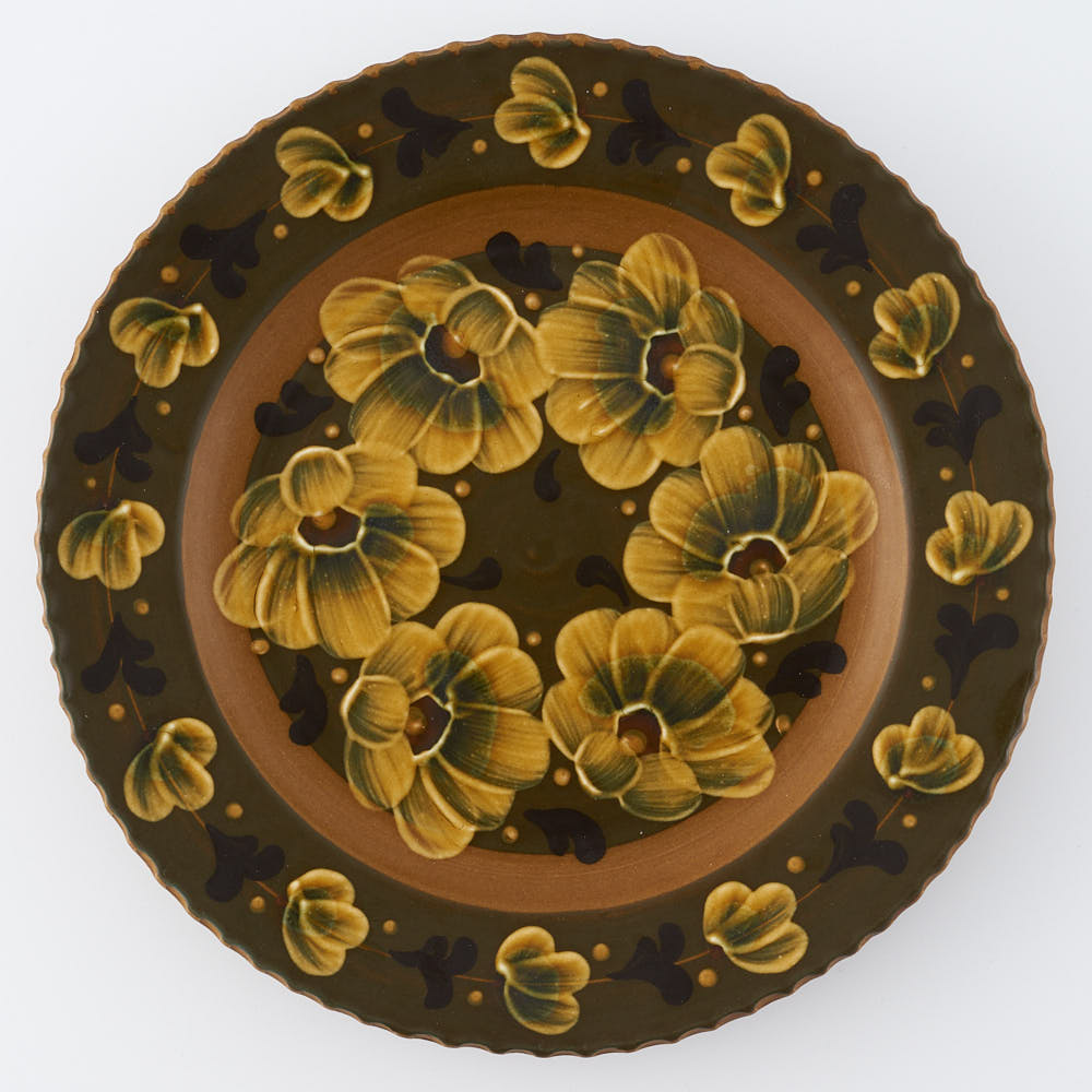 ふくべ窯　飴釉アネモネ　大皿