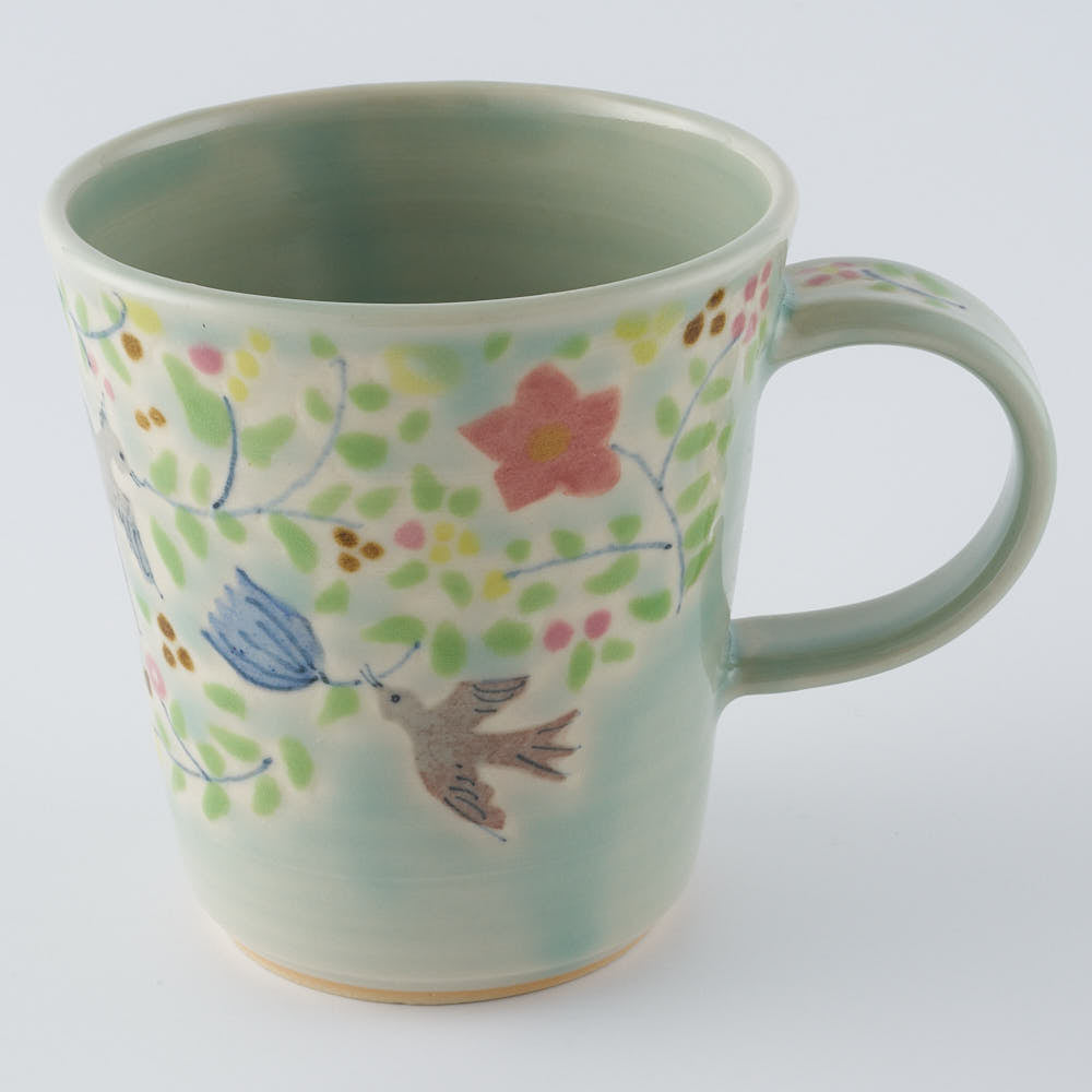 作家　大場紀穂子　鳥のマグカップ