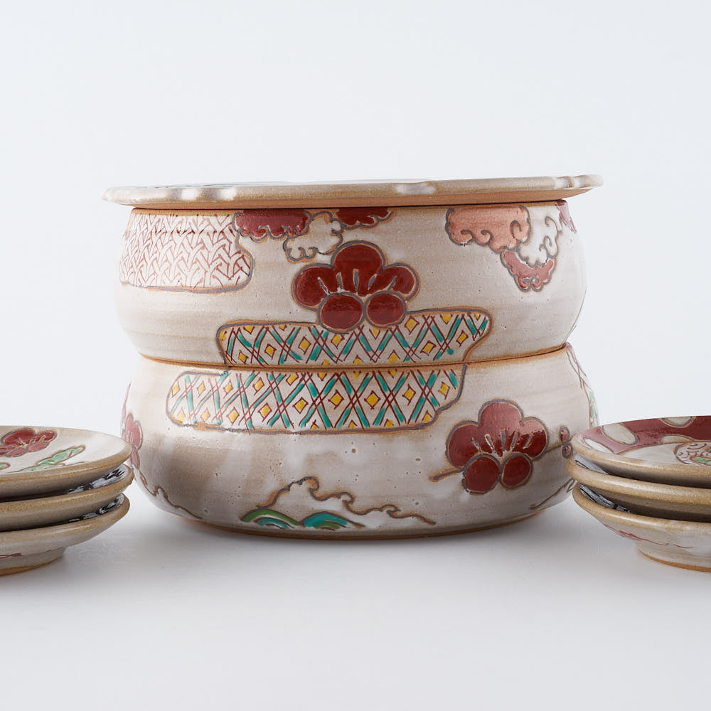 作家　大場紀穂子　重箱と小皿6枚　松竹梅