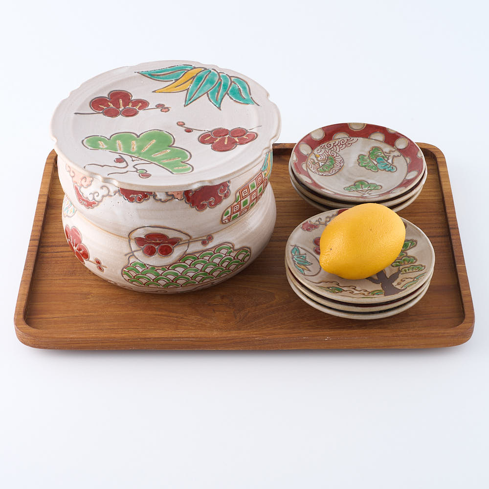 作家　大場紀穂子　重箱と小皿6枚　松竹梅
