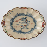 作家　大場紀穂子　龍の輪花楕円小鉢（染錦）