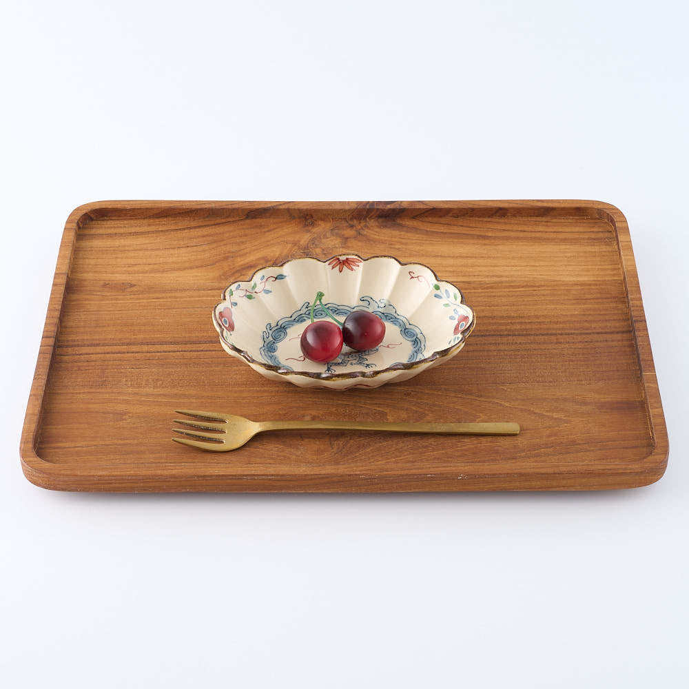 作家　大場紀穂子　龍の輪花楕円小鉢（染錦）