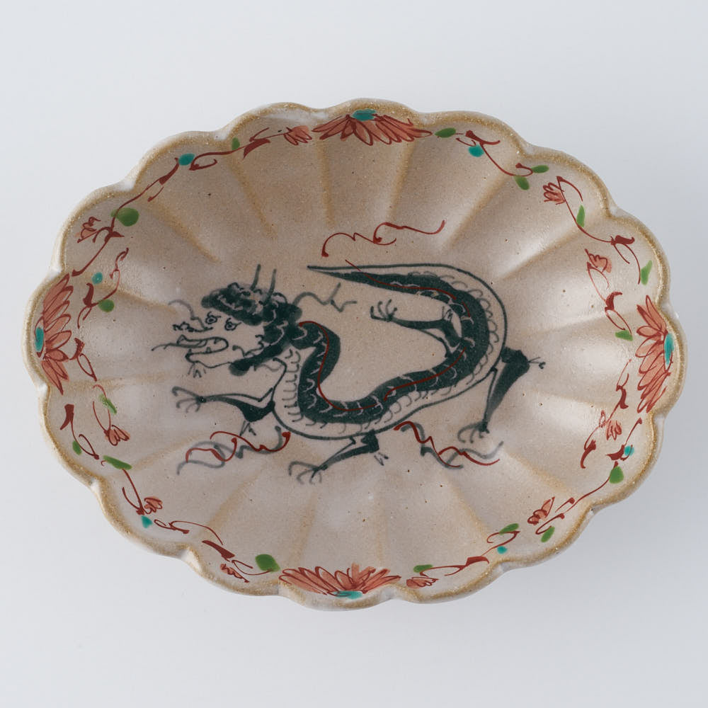 作家　大場紀穂子　龍の輪花楕円小鉢（赤土）