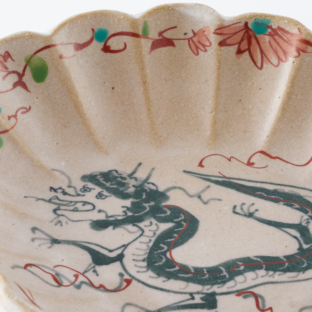 作家　大場紀穂子　龍の輪花楕円小鉢（赤土）