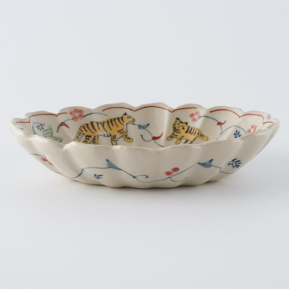 作家　大場紀穂子　虎の輪花楕円小鉢