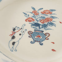 作家　大場紀穂子　江戸猫のリム付楕円皿