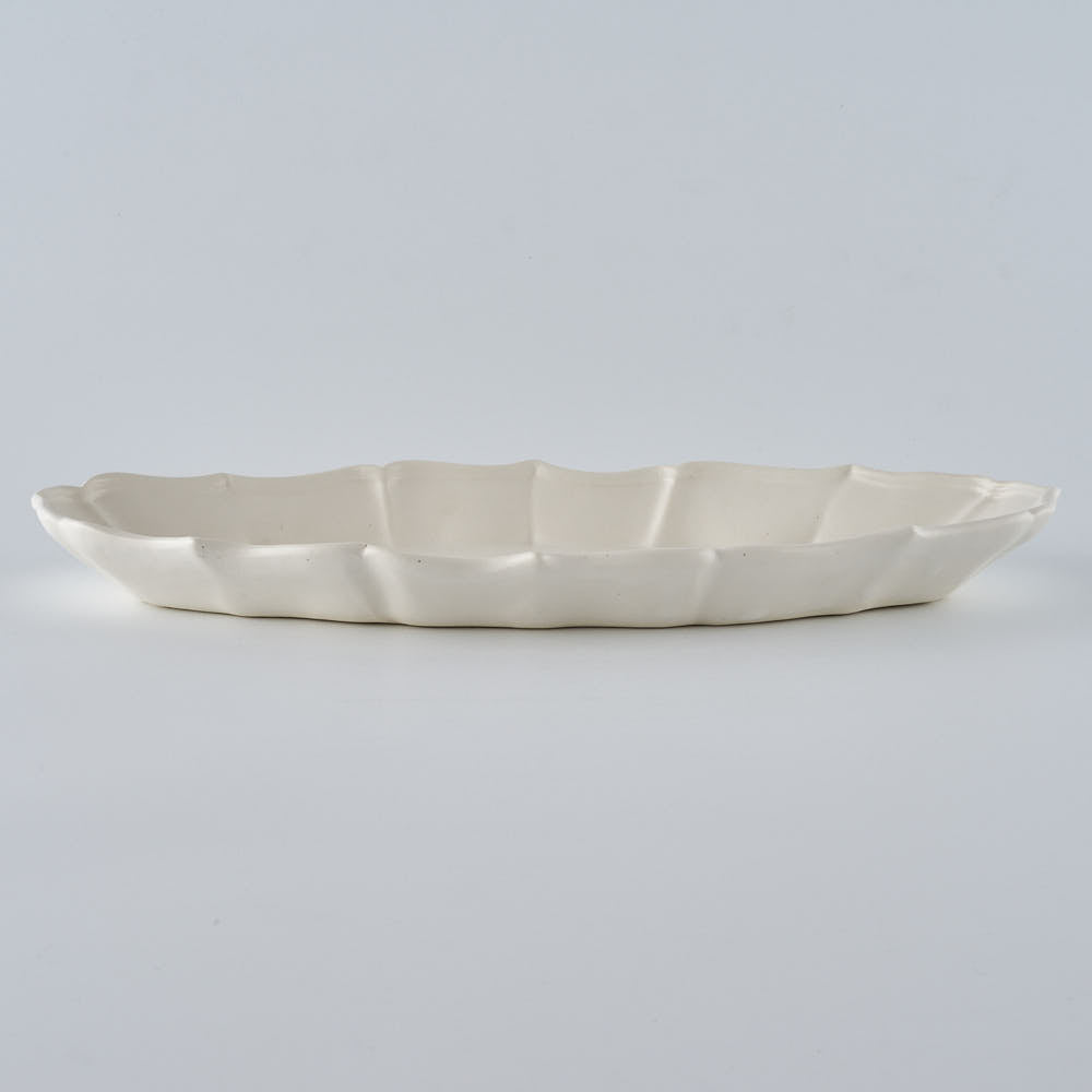 暮縞　フルールシリーズ　オーバル深皿　白