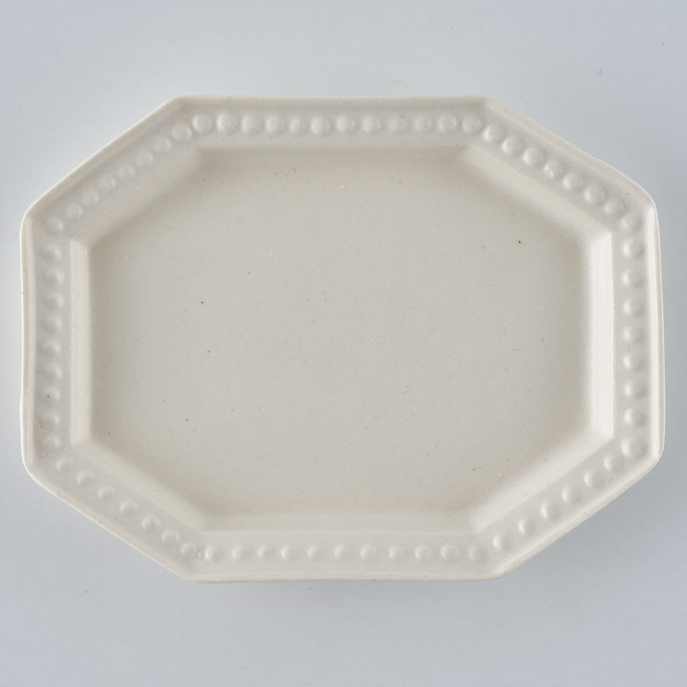 暮縞　ドットシリーズ　八角ドットリム長方形豆皿　白
