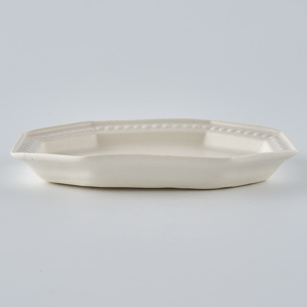 暮縞　ドットシリーズ　八角ドットリム長方形豆皿　白