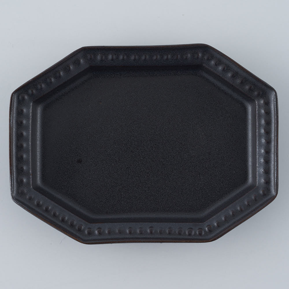 暮縞　ドットシリーズ　八角ドットリム長方形豆皿　黒