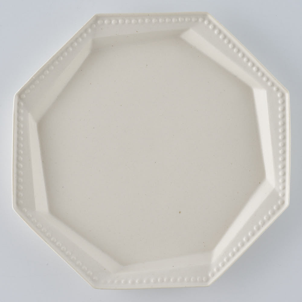 暮縞　ドットシリーズ　八角スパイラルドット中皿　白