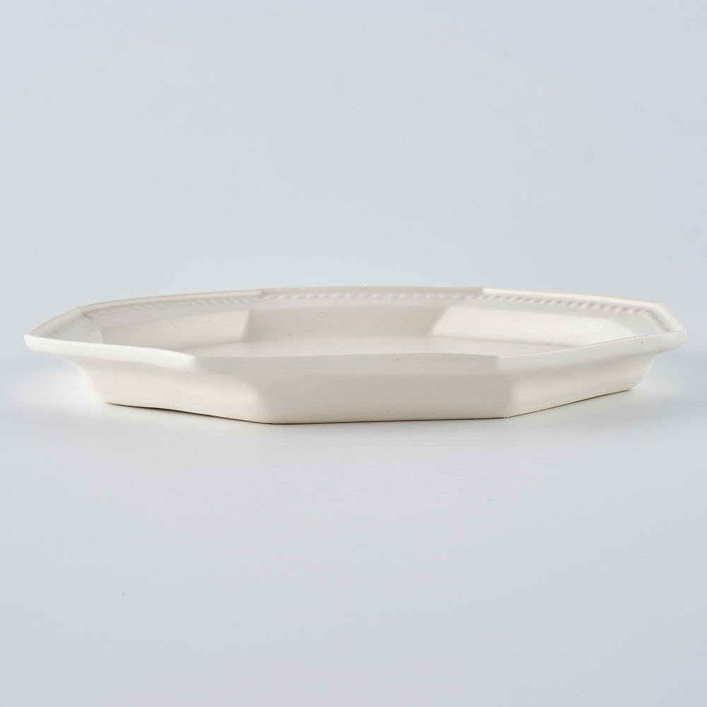 暮縞　ドットシリーズ　八角スパイラルドット中皿　白