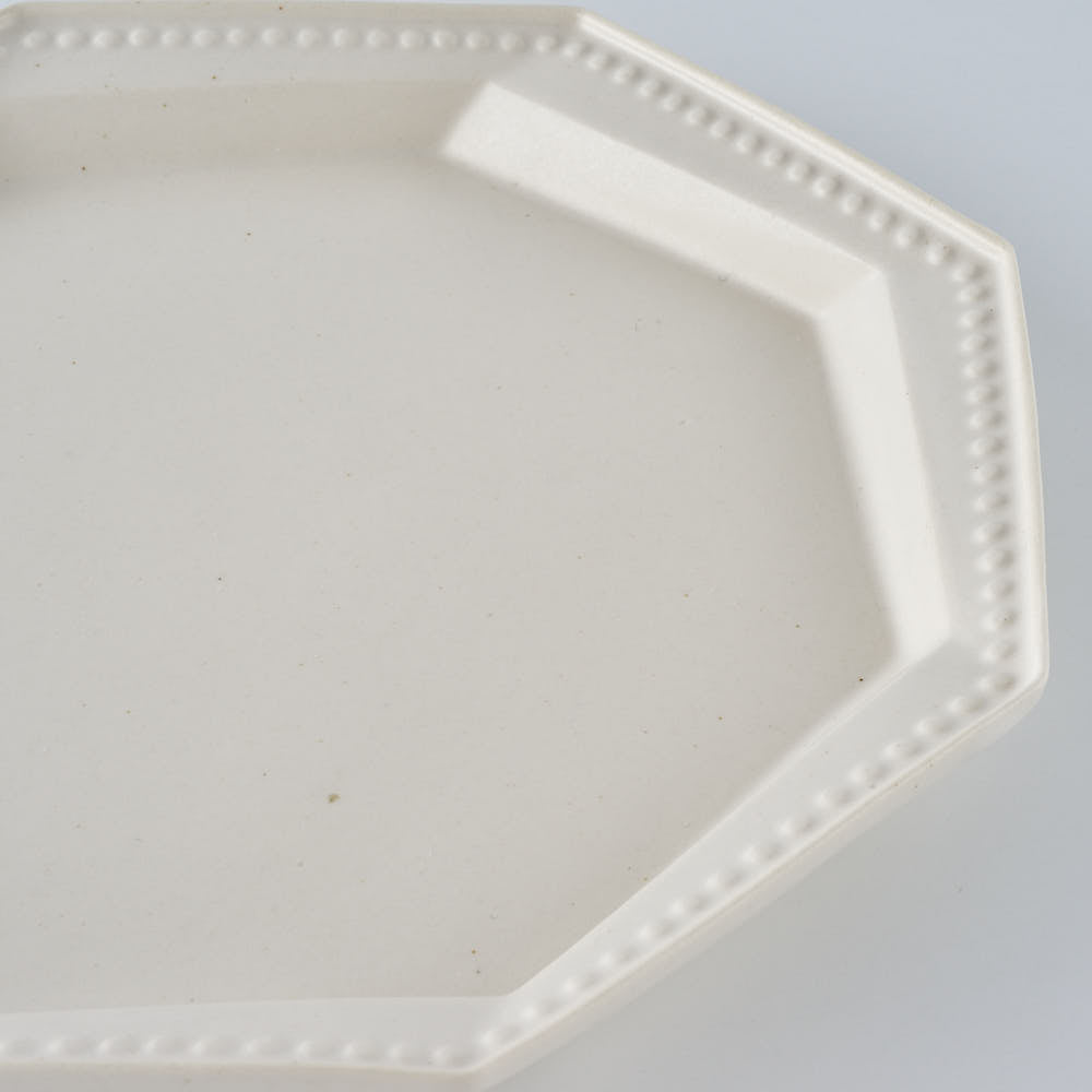 暮縞　ドットシリーズ　八角スパイラルドット中皿　白