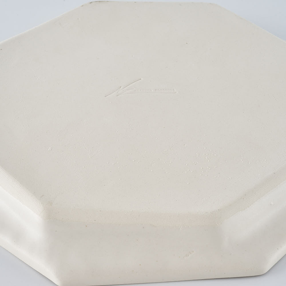 暮縞　ドットシリーズ　八角スパイラルドット中皿　白