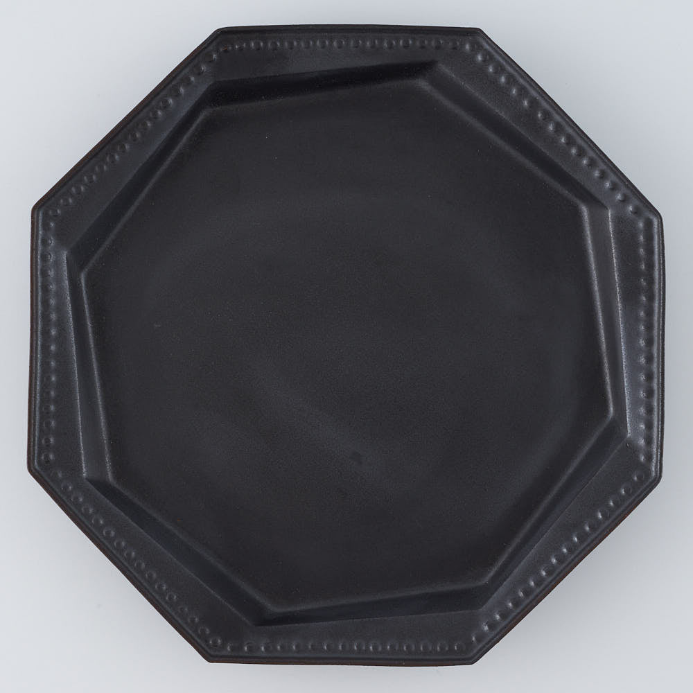 暮縞　ドットシリーズ　八角スパイラルドット中皿　黒