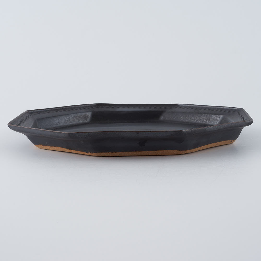 暮縞　ドットシリーズ　八角スパイラルドット中皿　黒