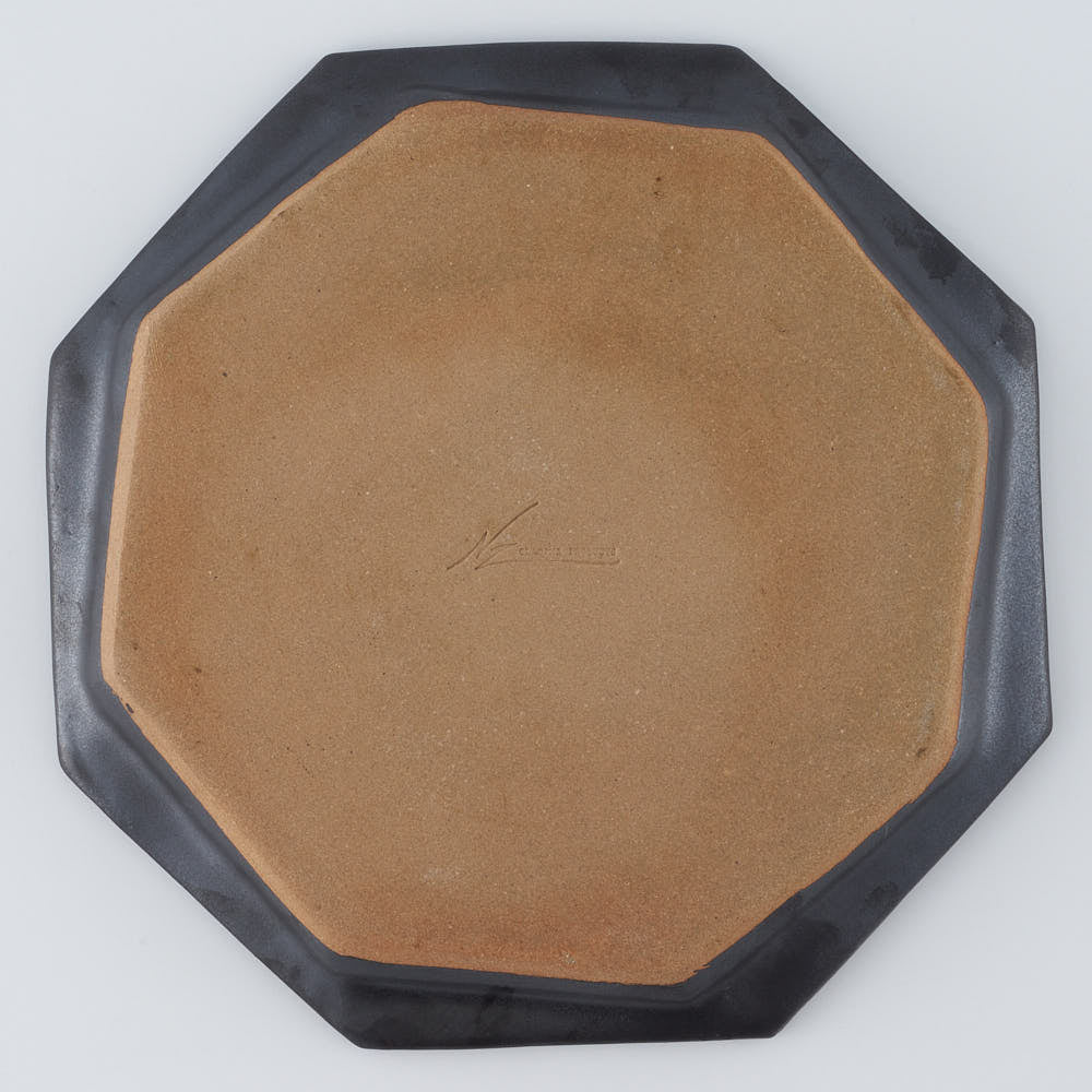 暮縞　ドットシリーズ　八角スパイラルドット中皿　黒