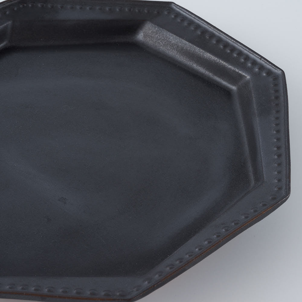 暮縞　ドットシリーズ　八角スパイラルドット中皿　黒