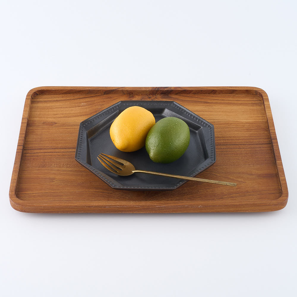 暮縞　ドットシリーズ　八角スパイラルドット中皿　黒