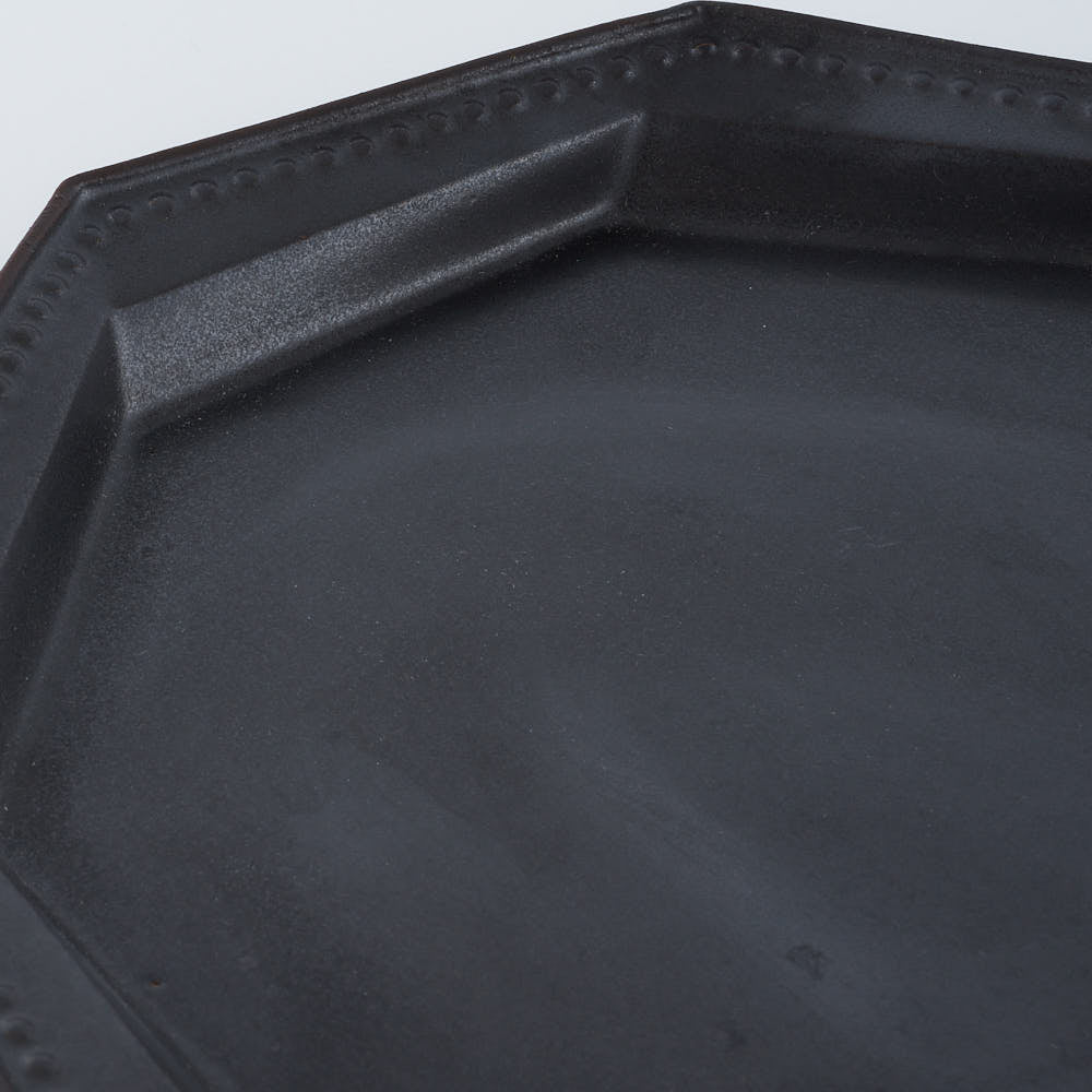 暮縞　ドットシリーズ　八角スパイラルドット中皿　黒