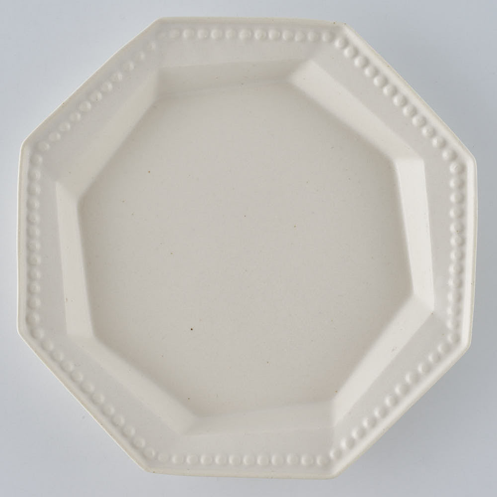 暮縞　ドットシリーズ　八角スパイラルドット小皿　白