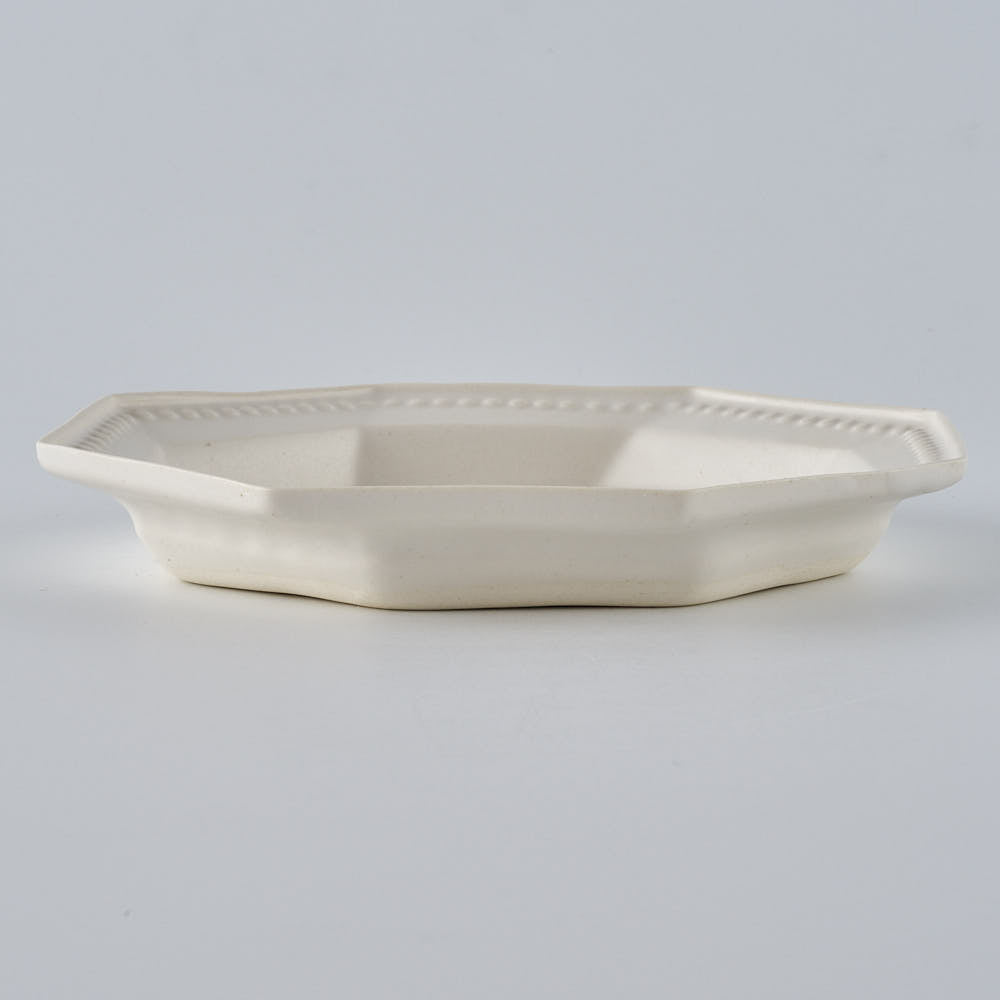 暮縞　ドットシリーズ　八角スパイラルドット小皿　白