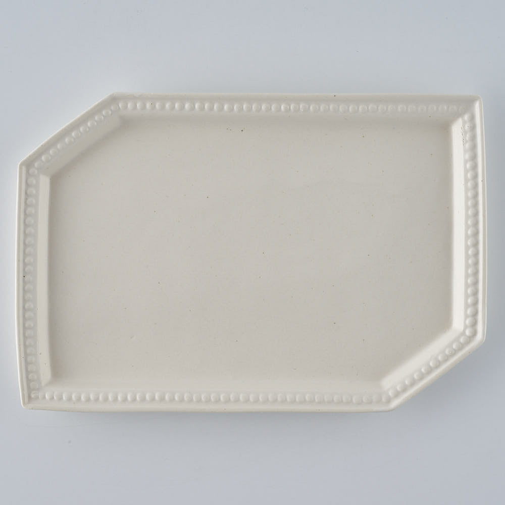 暮縞　ドットシリーズ　ドット隅切り皿　白