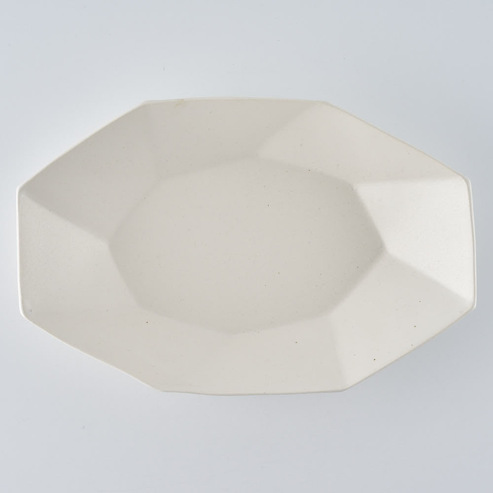 暮縞　八角シリーズ　八角スパイラルオーバル皿　白