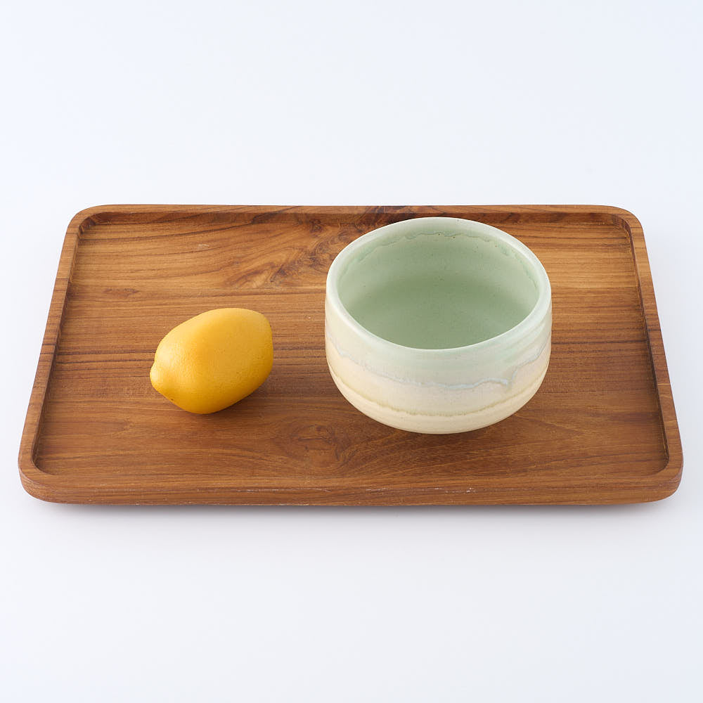 美濃焼　伸光窯　パステルジュレ 抹茶碗　グリーン×クリーム
