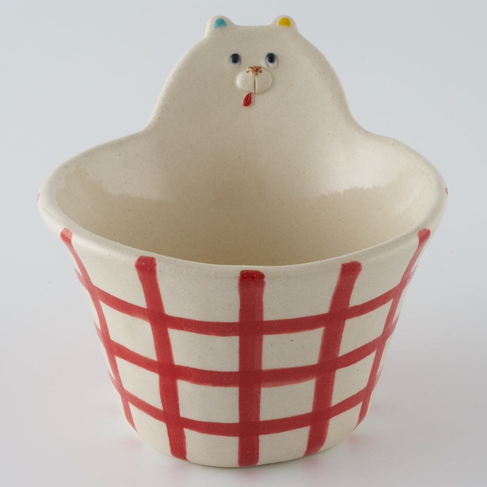 作家　島田文　チェックマどんぶり　赤